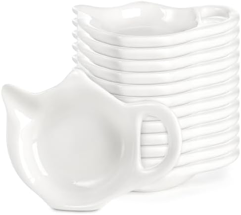 Elsjoy Set of 12 Teapot Shaped Tea Bag Holder, Ceramic Tea Bag Coaster for Used Tea Bag, Cute Tea Bag Dish Saucer Teabag Caddy Holder Set for Organizing Tea Time